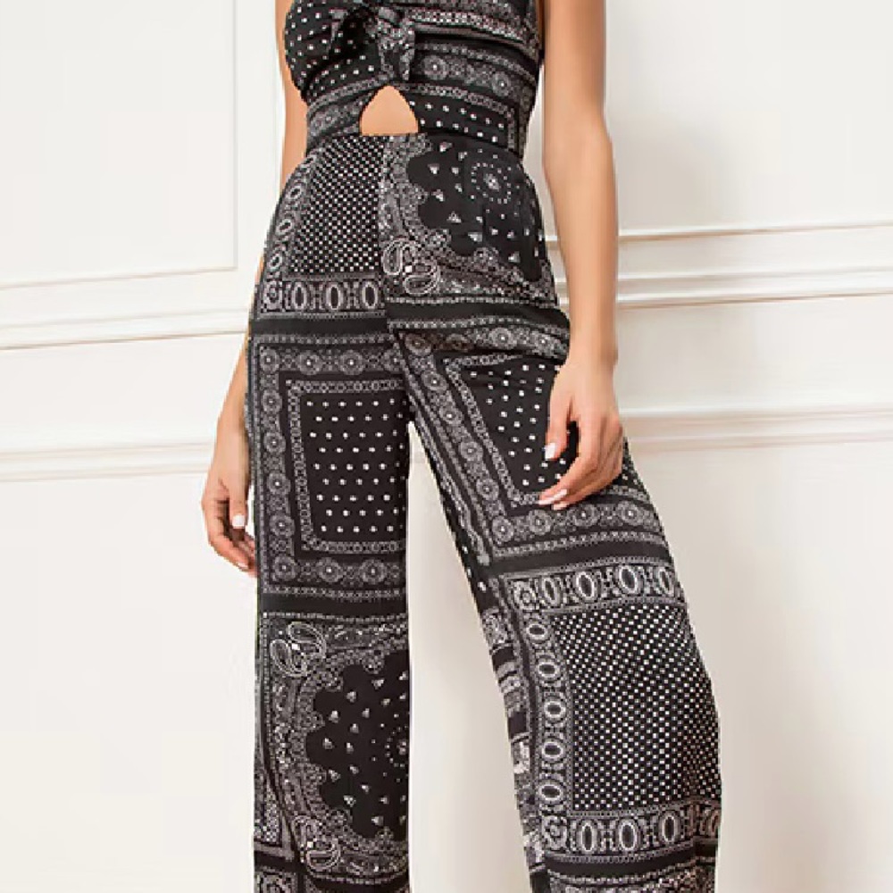 REVOLVE Superdown Black and Gray Geometric Jumpsuit